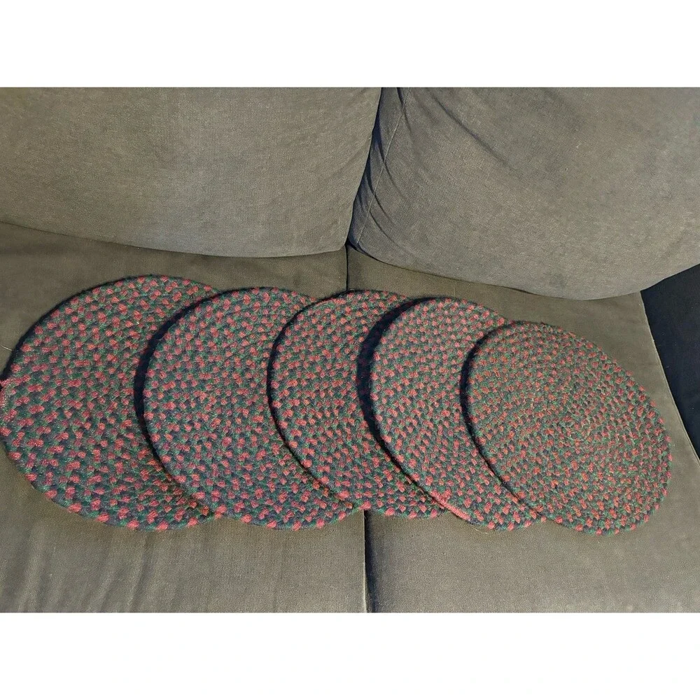 Primitive vtg cottagecore braided rug style placemats 5 chair pads country